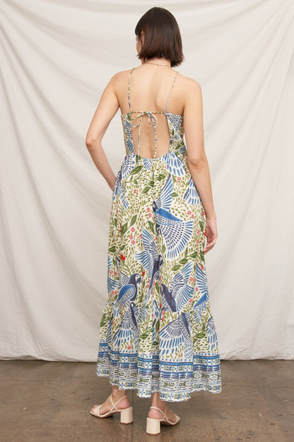 Printed Halter Neck Smocked Maxi Dress