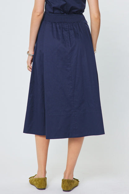 Cotton A-line Midi Skirt with Buckle Belt