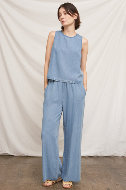 Elastic Waistband Denim Pants