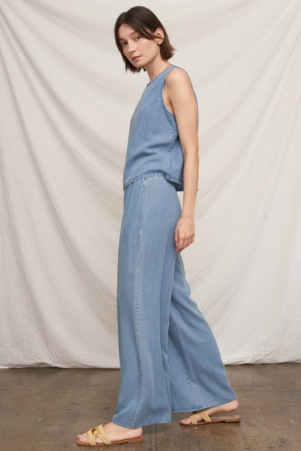 Elastic Waistband Denim Pants