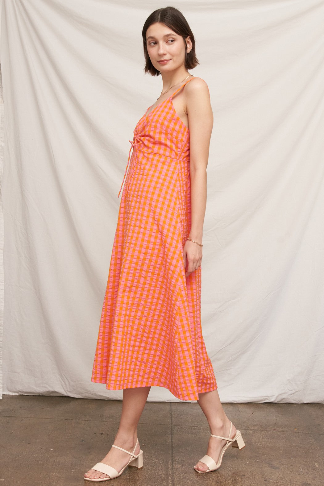 Sleeveless Keyhole Plaid Midi Dress