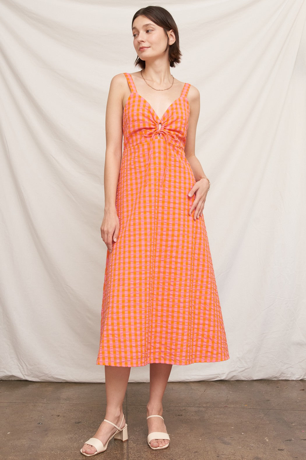 Sleeveless Keyhole Plaid Midi Dress