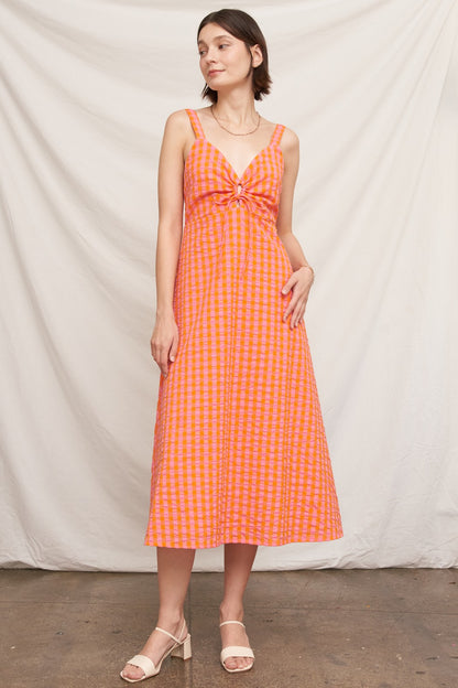 Sleeveless Keyhole Plaid Midi Dress