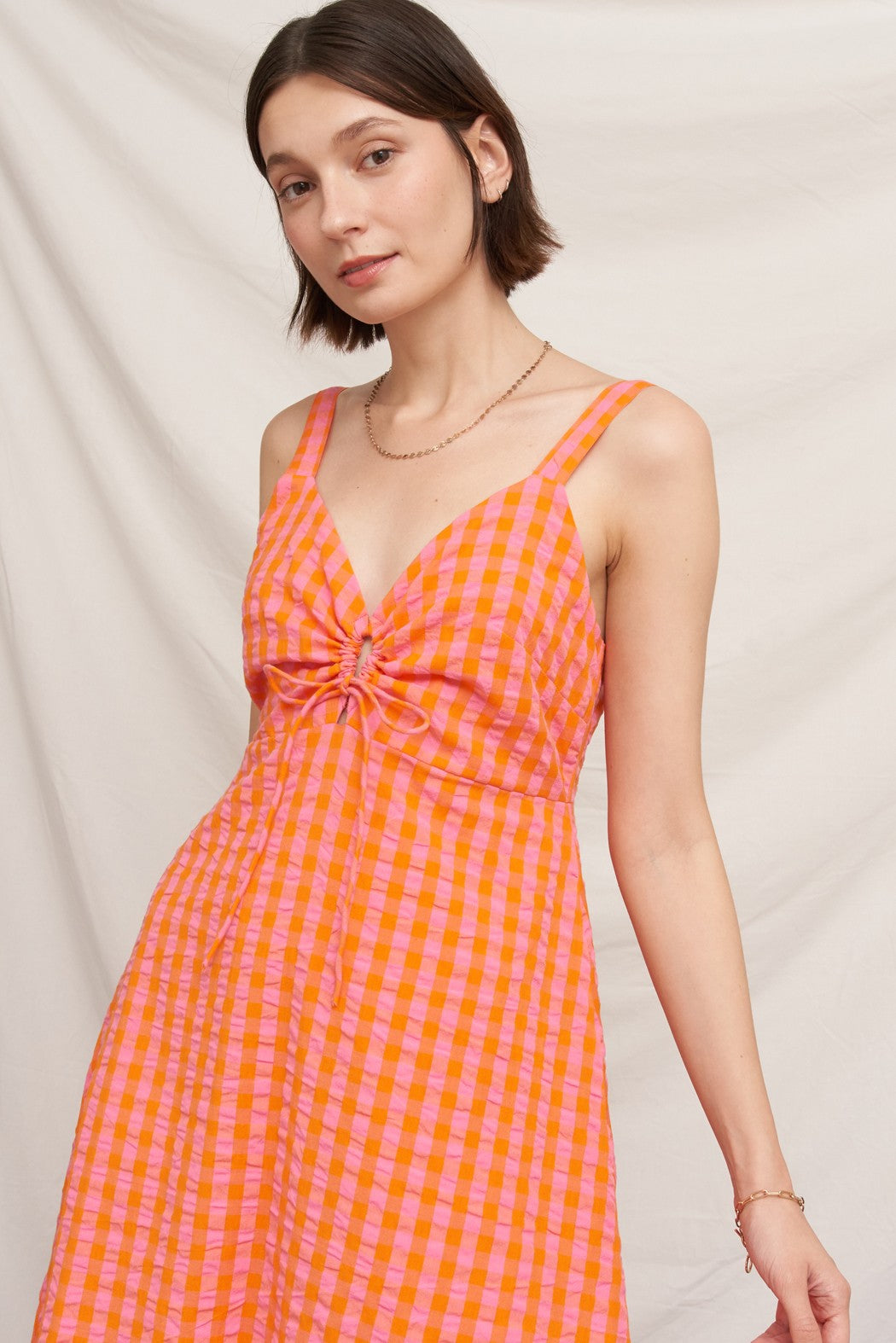 Sleeveless Keyhole Plaid Midi Dress