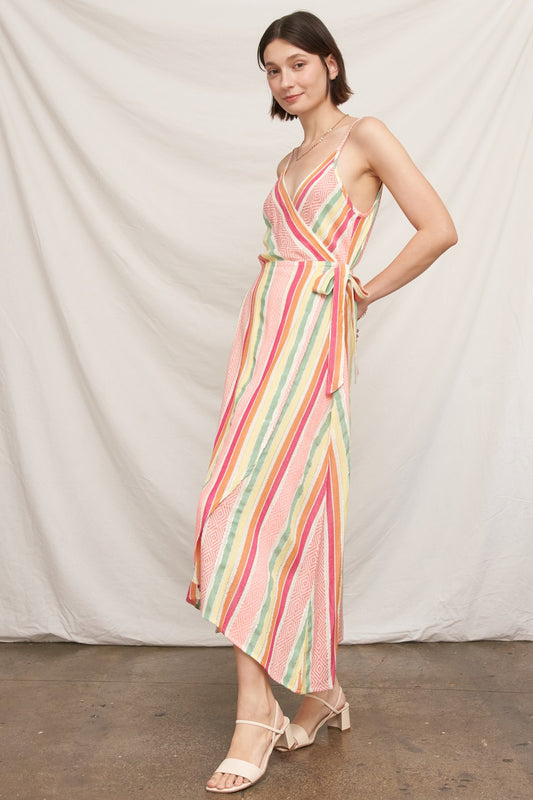 Striped Wrap Maxi Dress With Lurex
