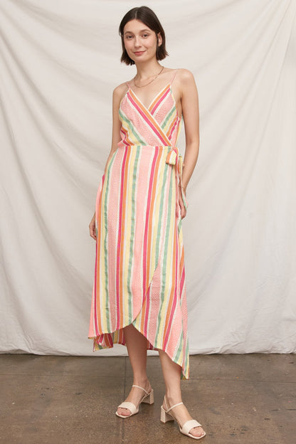Striped Wrap Maxi Dress With Lurex