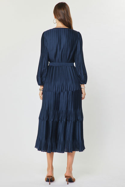 Pleated Long Sleeve Maxi Dress