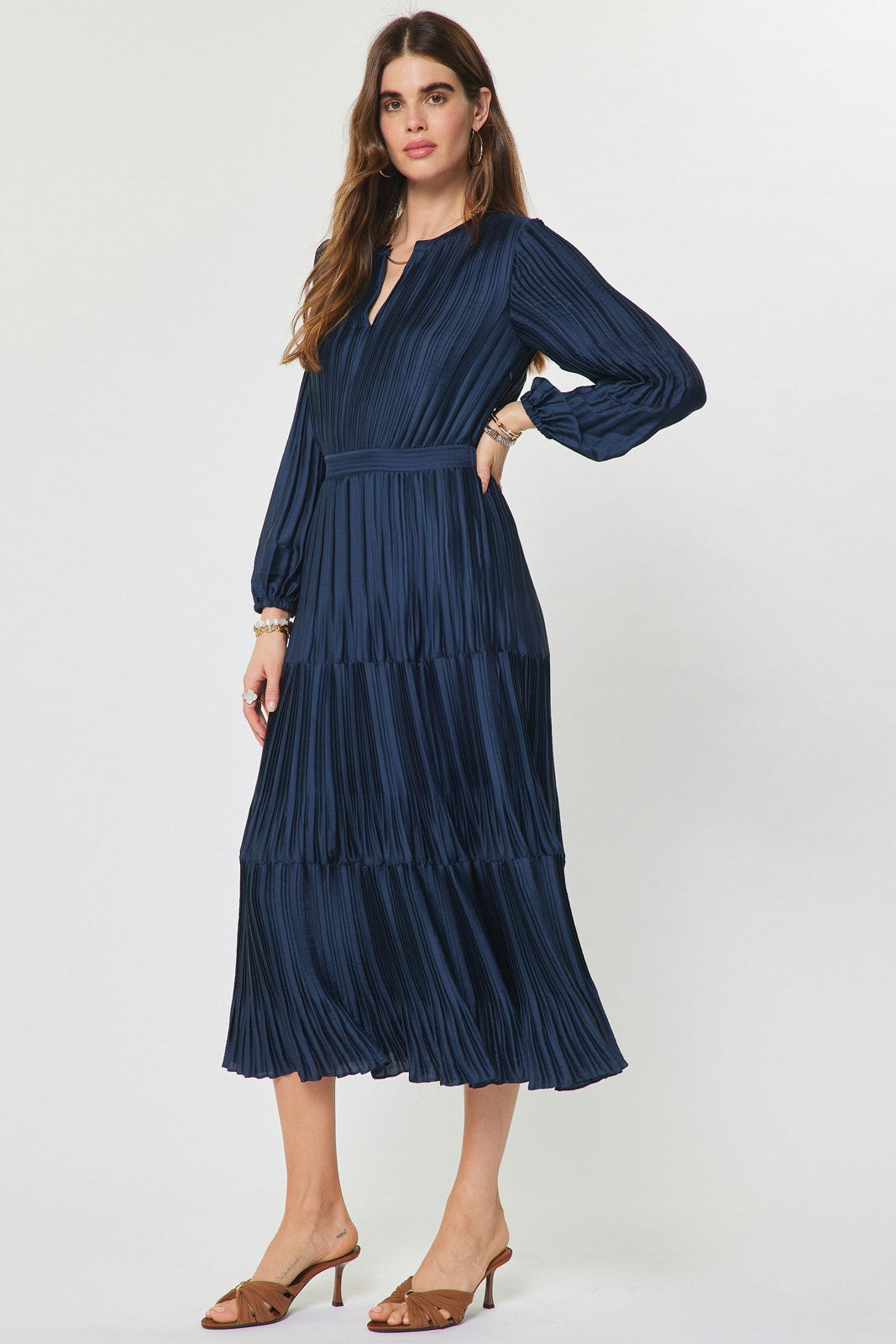 Pleated Long Sleeve Maxi Dress