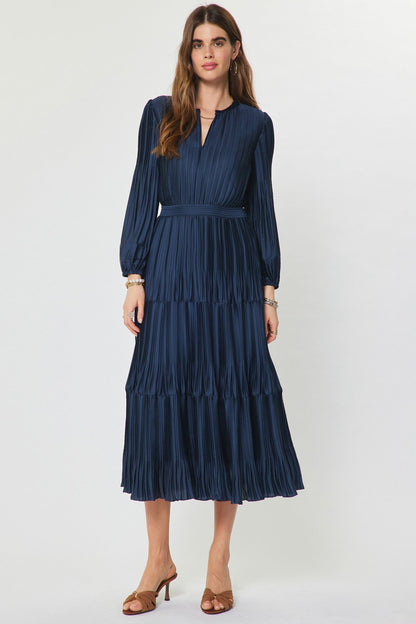 Pleated Long Sleeve Maxi Dress