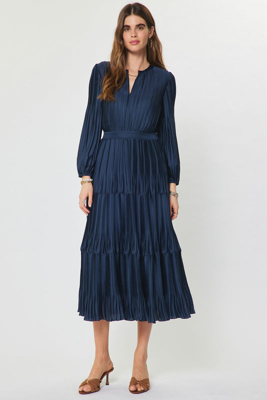 Pleated Long Sleeve Maxi Dress