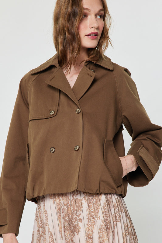 Short Cotton Trench Brown