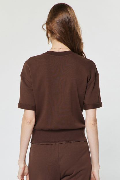 Embroidered Cropped Short Sleeve Sweatshirt