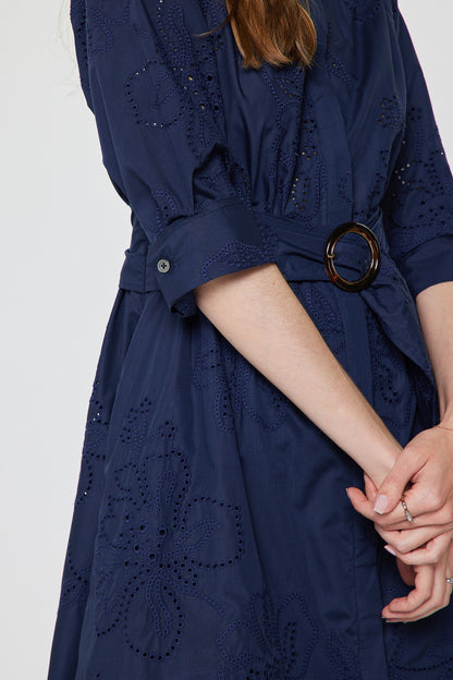 Eyelet Embroidered Belted Mini Dress