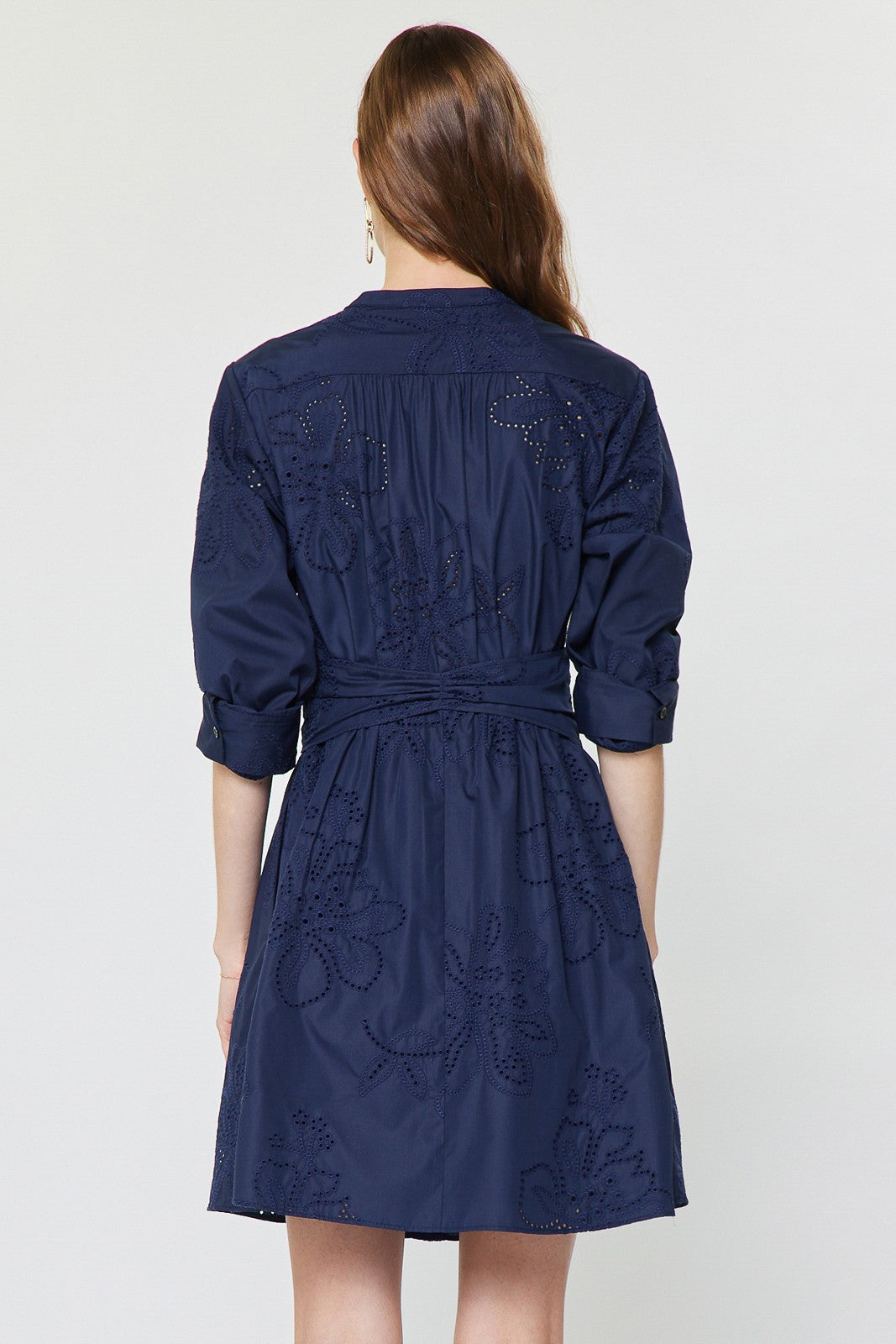 Eyelet Embroidered Belted Mini Dress