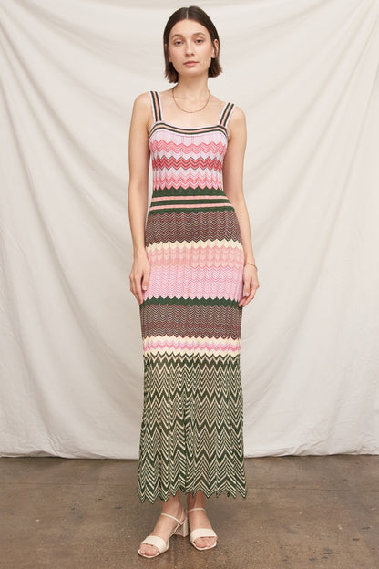 Multicolor Chevron Knit Maxi Dress