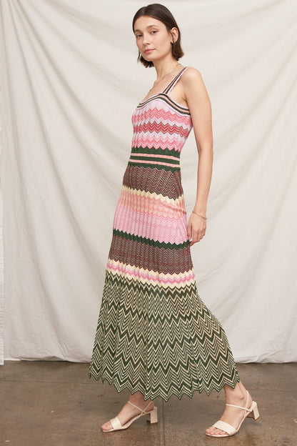 Multicolor Chevron Knit Maxi Dress