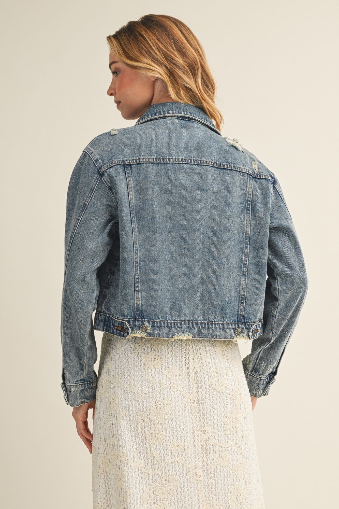 Distressed Cropped Jean Jacket Denim