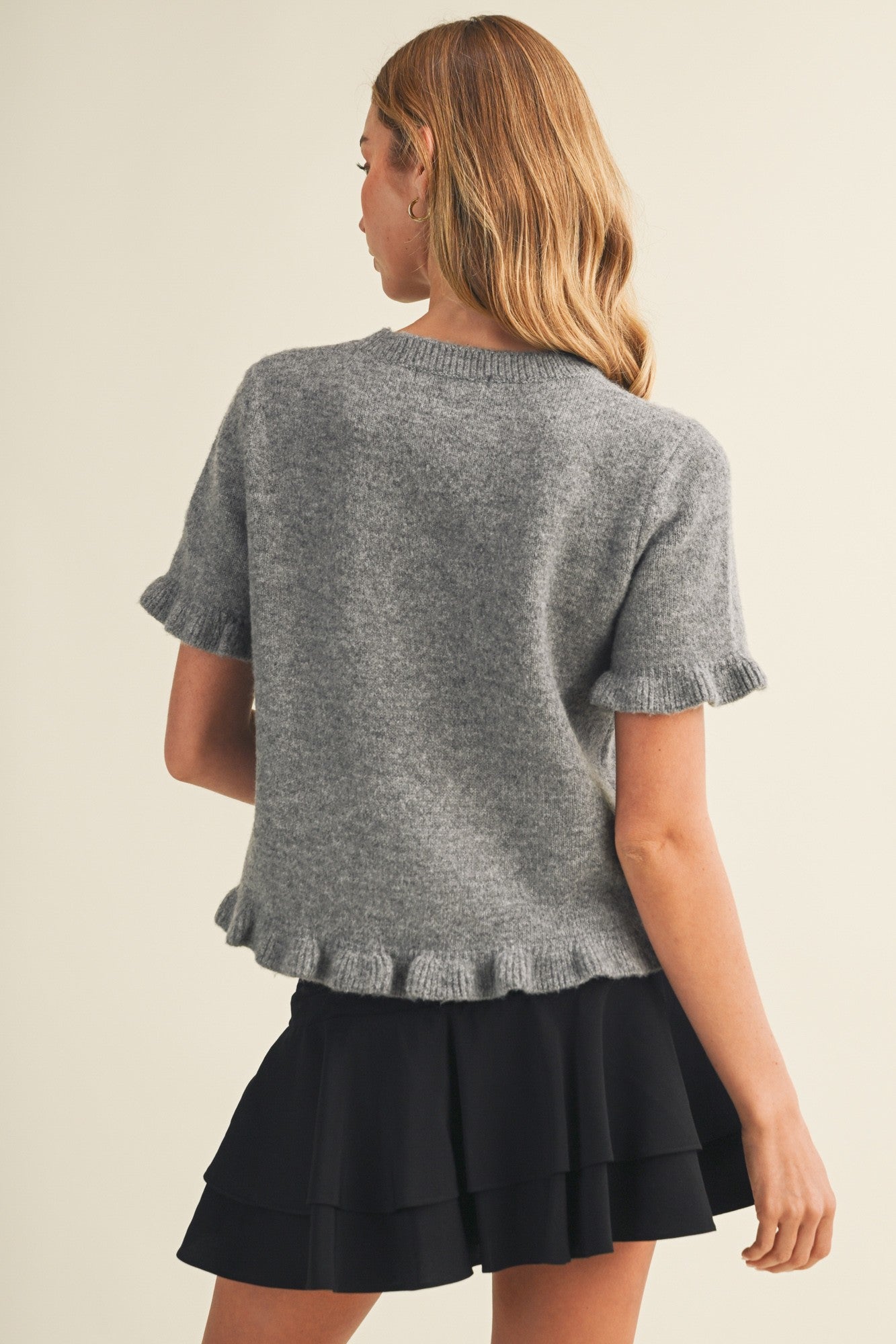 Ruffle Trim Crewneck Sweater