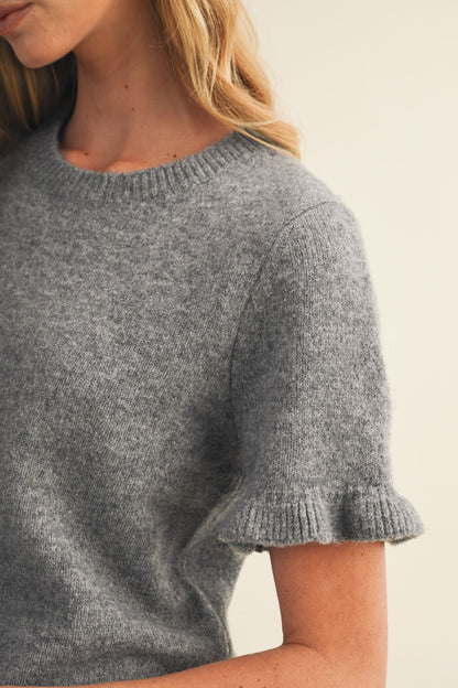 Ruffle Trim Crewneck Sweater