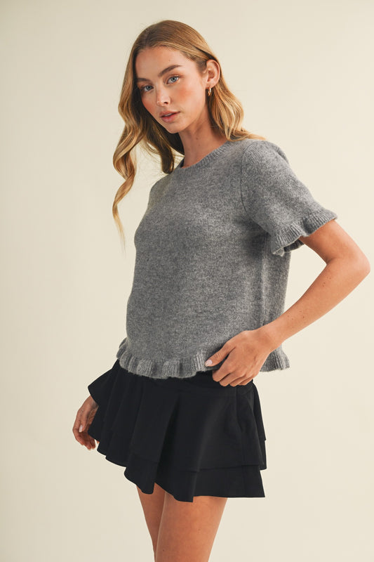 Ruffle Trim Crewneck Sweater
