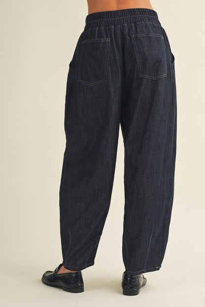 Structured Denim Wide-Leg Crop Pants
