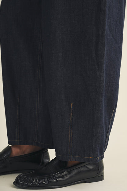 Structured Denim Wide-Leg Crop Pants