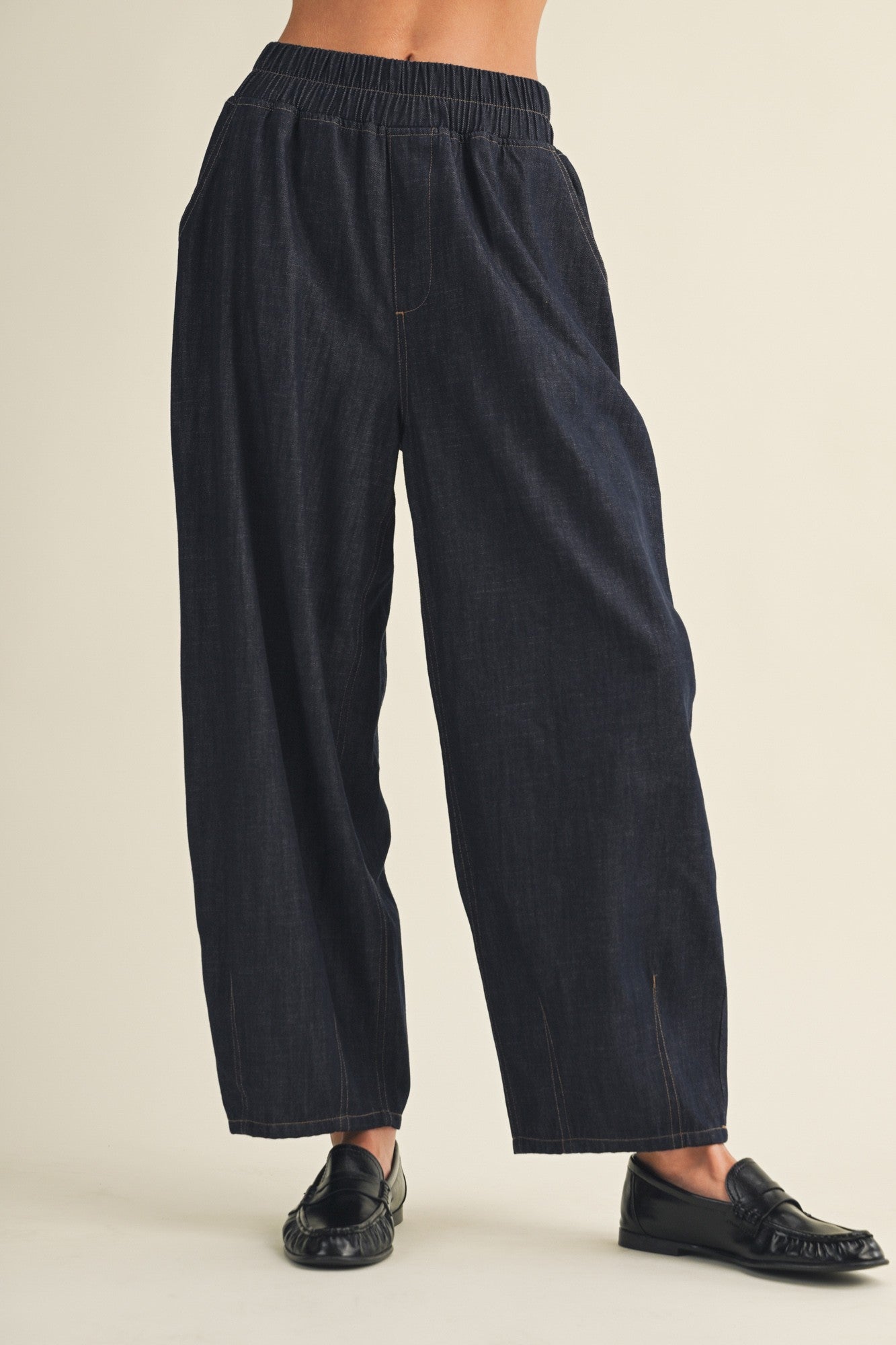 Structured Denim Wide-Leg Crop Pants