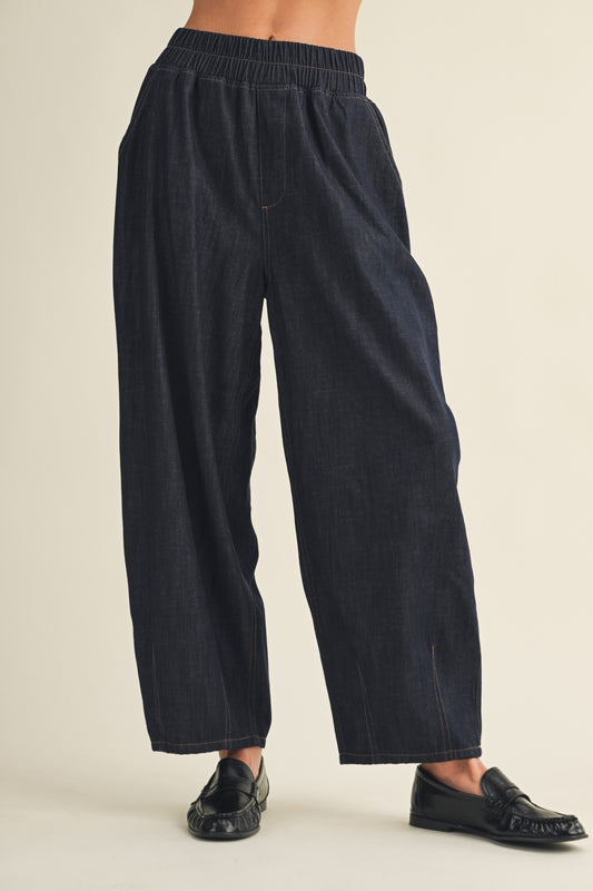 Structured Denim Wide-Leg Crop Pants