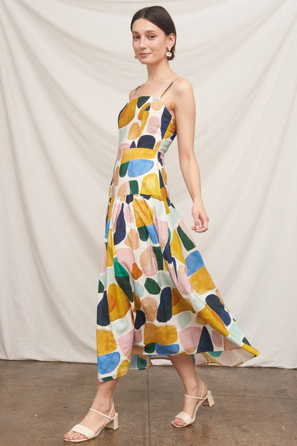 Abstract Print Tiered Maxi Dress