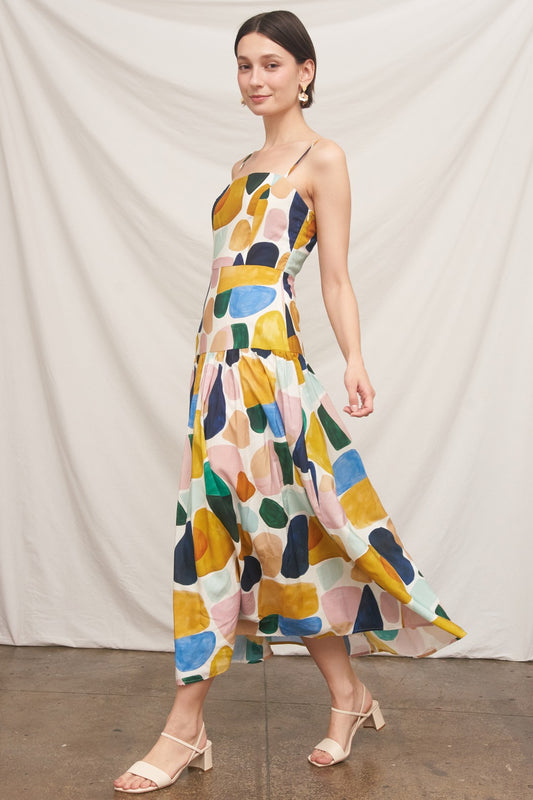 Abstract Print Tiered Maxi Dress