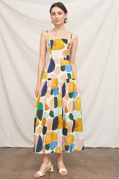 Abstract Print Tiered Maxi Dress