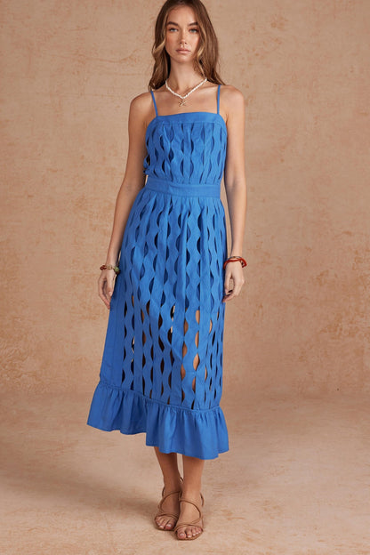 Sectional Wavy Cutout Midi Dress