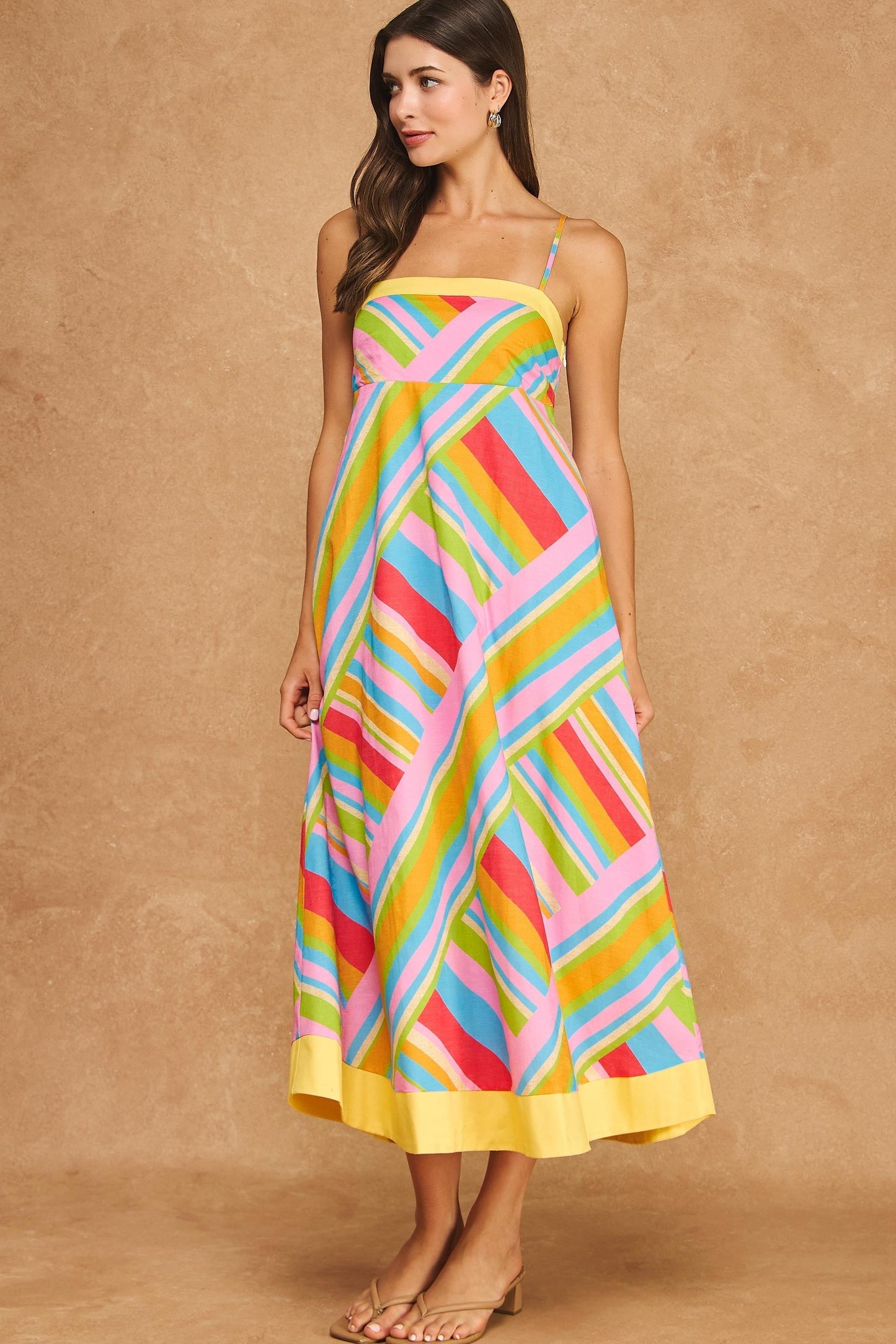 Geometric Stripe Contrast Midi Dress