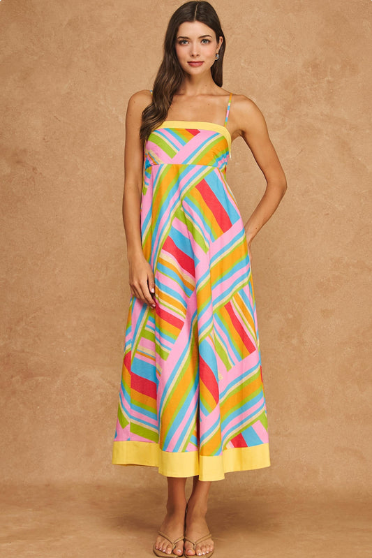 Geometric Stripe Contrast Midi Dress