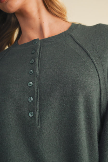 Brushed Knit Henley Raglan Pullover