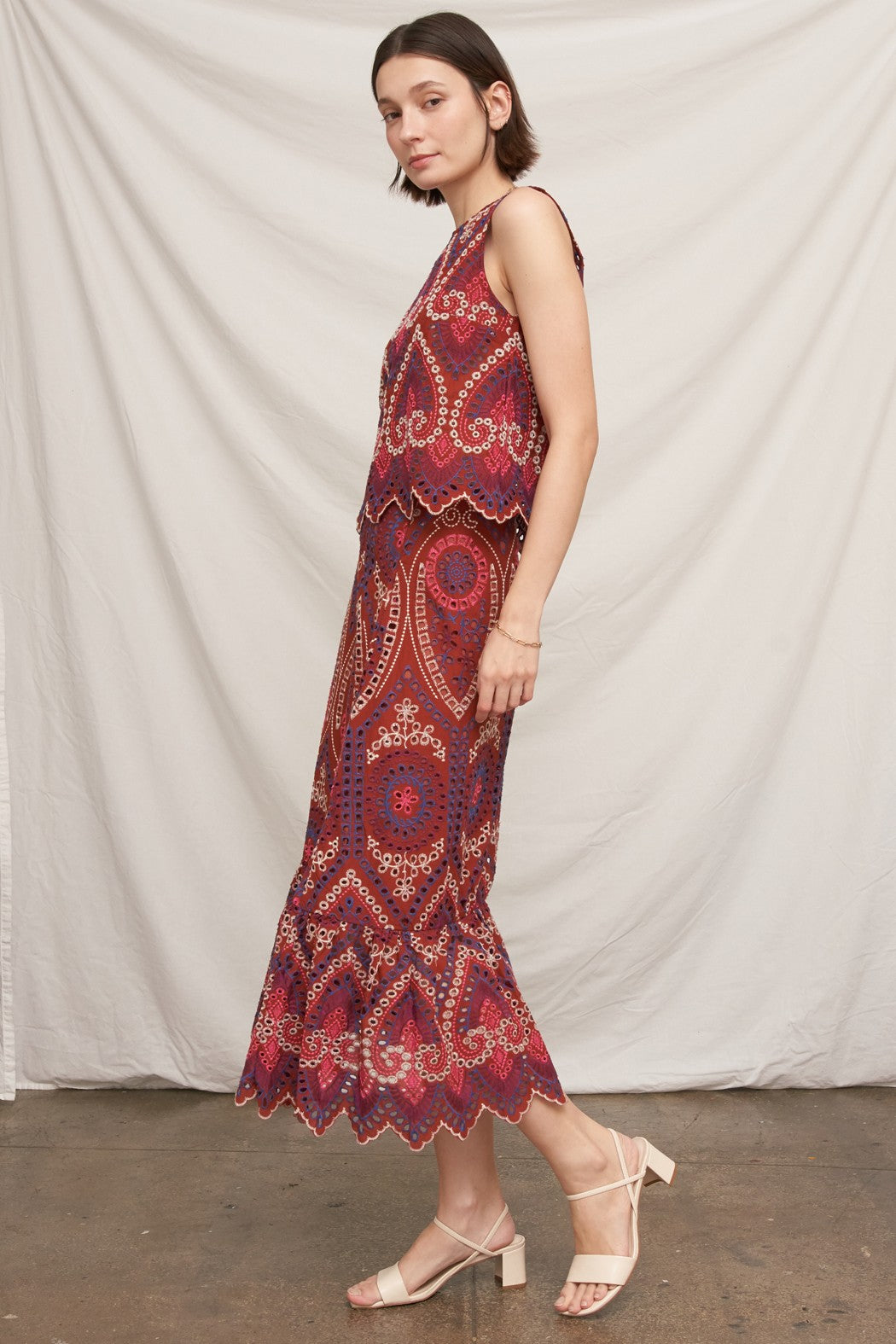 Eyelet Embroidered Maxi Skirt