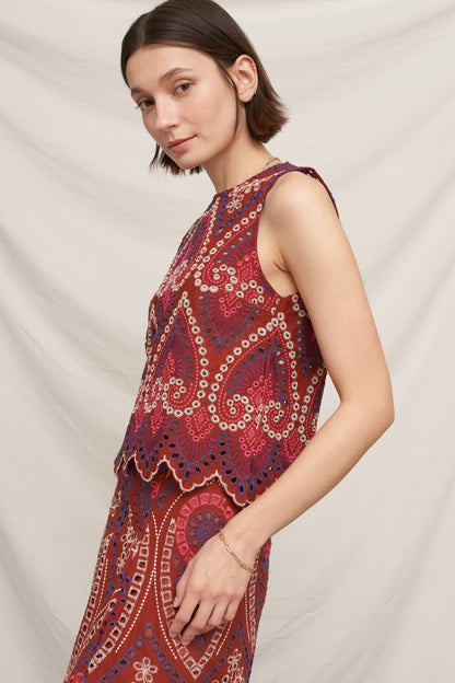 Eyelet Embroidered Top With Scalloped Hem