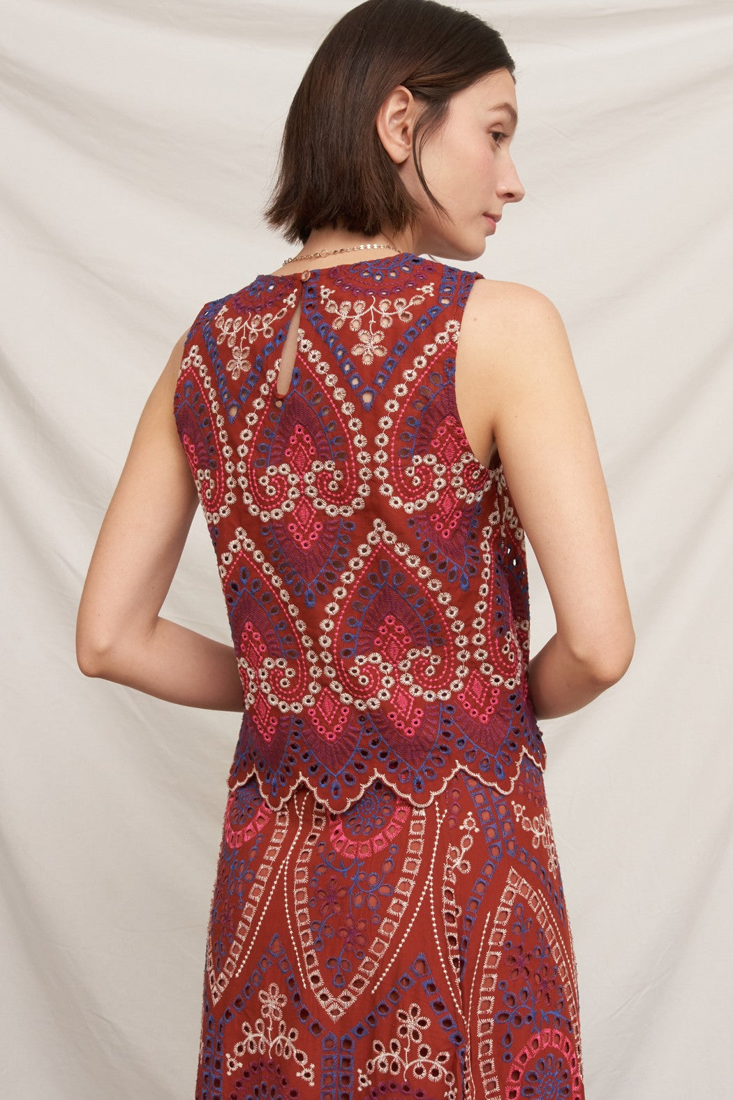 Eyelet Embroidered Top With Scalloped Hem