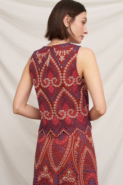 Eyelet Embroidered Top With Scalloped Hem