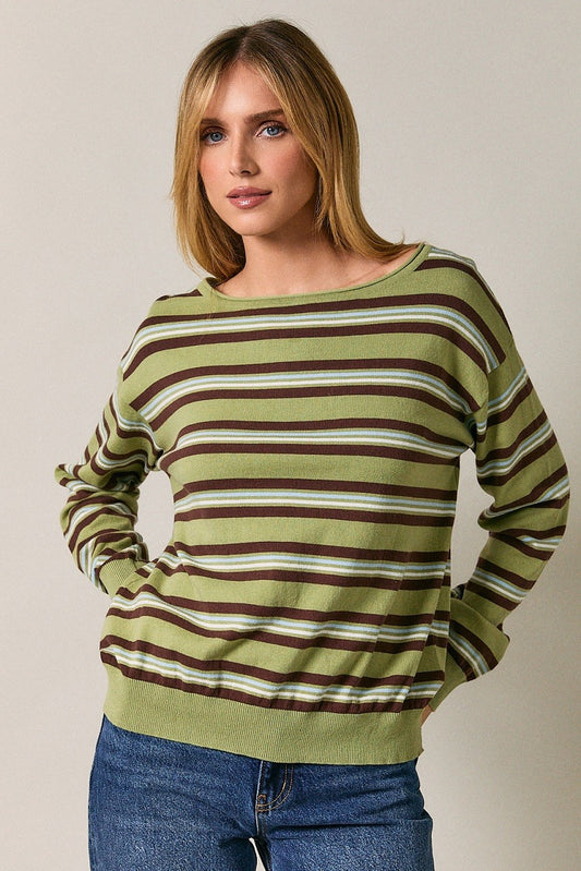 Boat Neck Multi Stripe Sweater