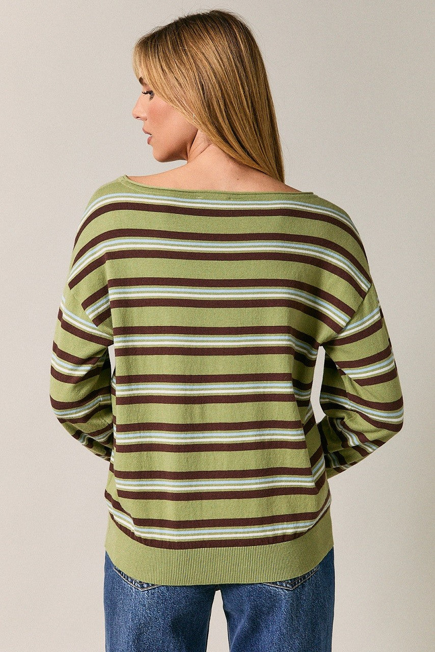 Boat Neck Multi Stripe Sweater