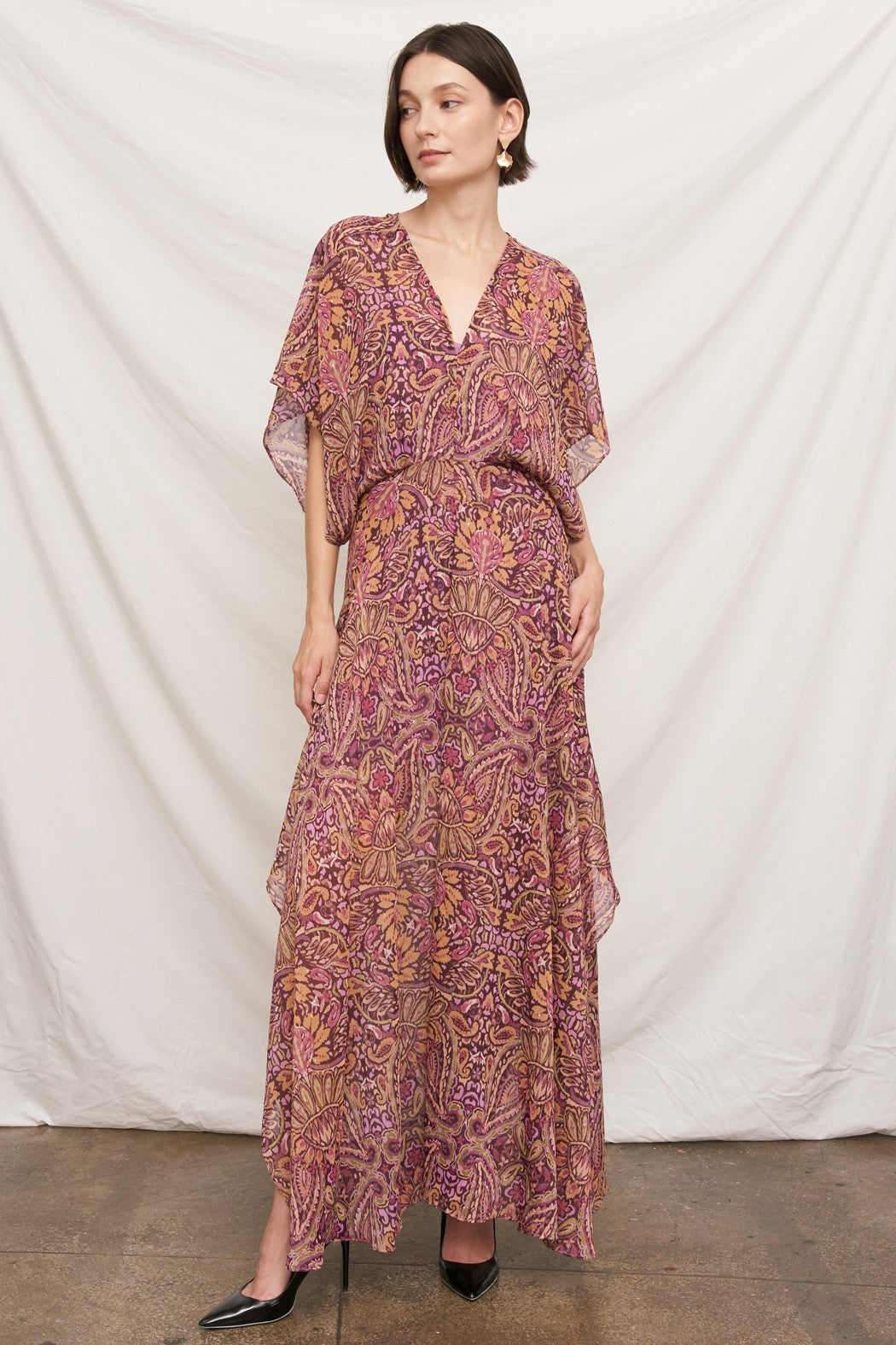 Kimono Sleeve Paisley Maxi Dress