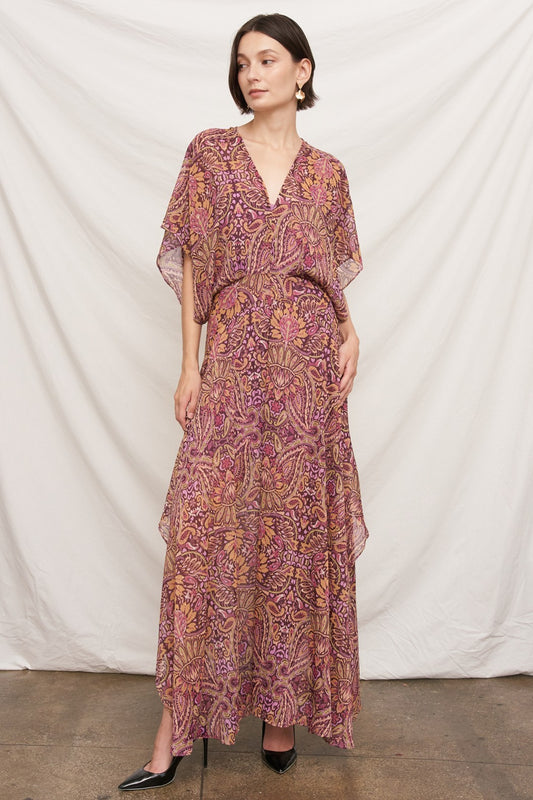 Kimono Sleeve Paisley Maxi Dress