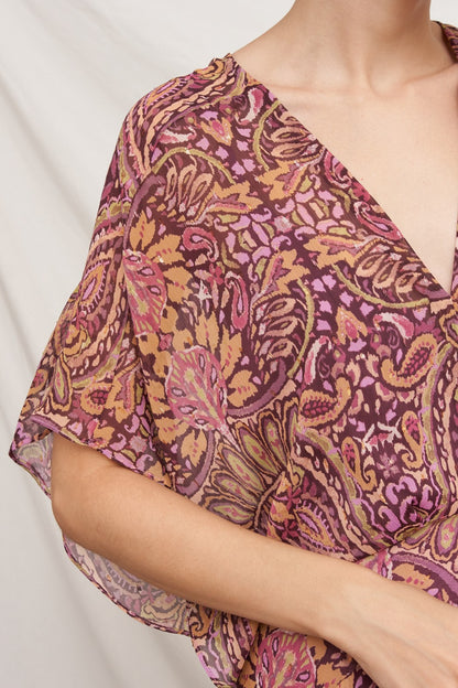 Kimono Sleeve Paisley Maxi Dress