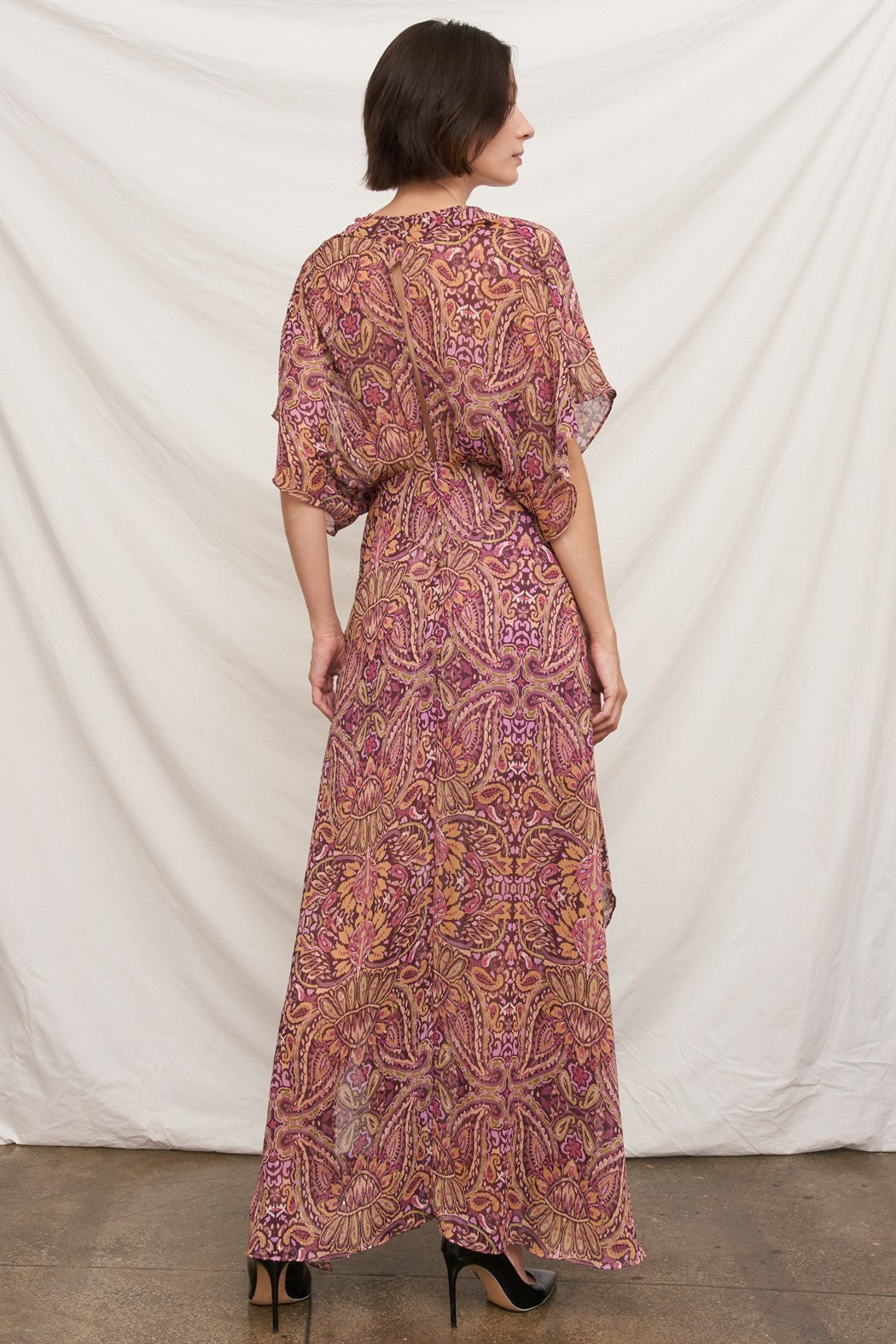 Kimono Sleeve Paisley Maxi Dress