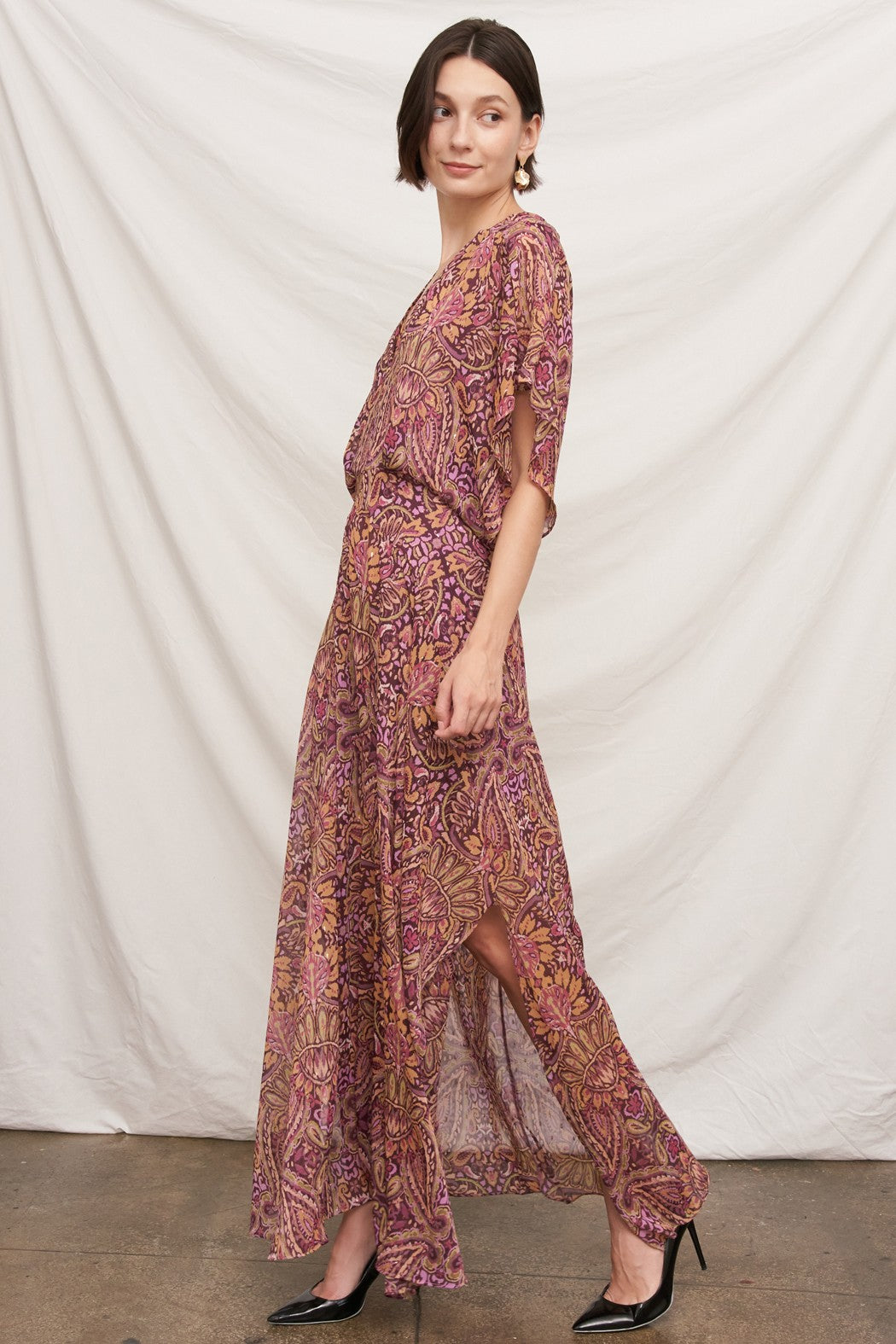 Kimono Sleeve Paisley Maxi Dress