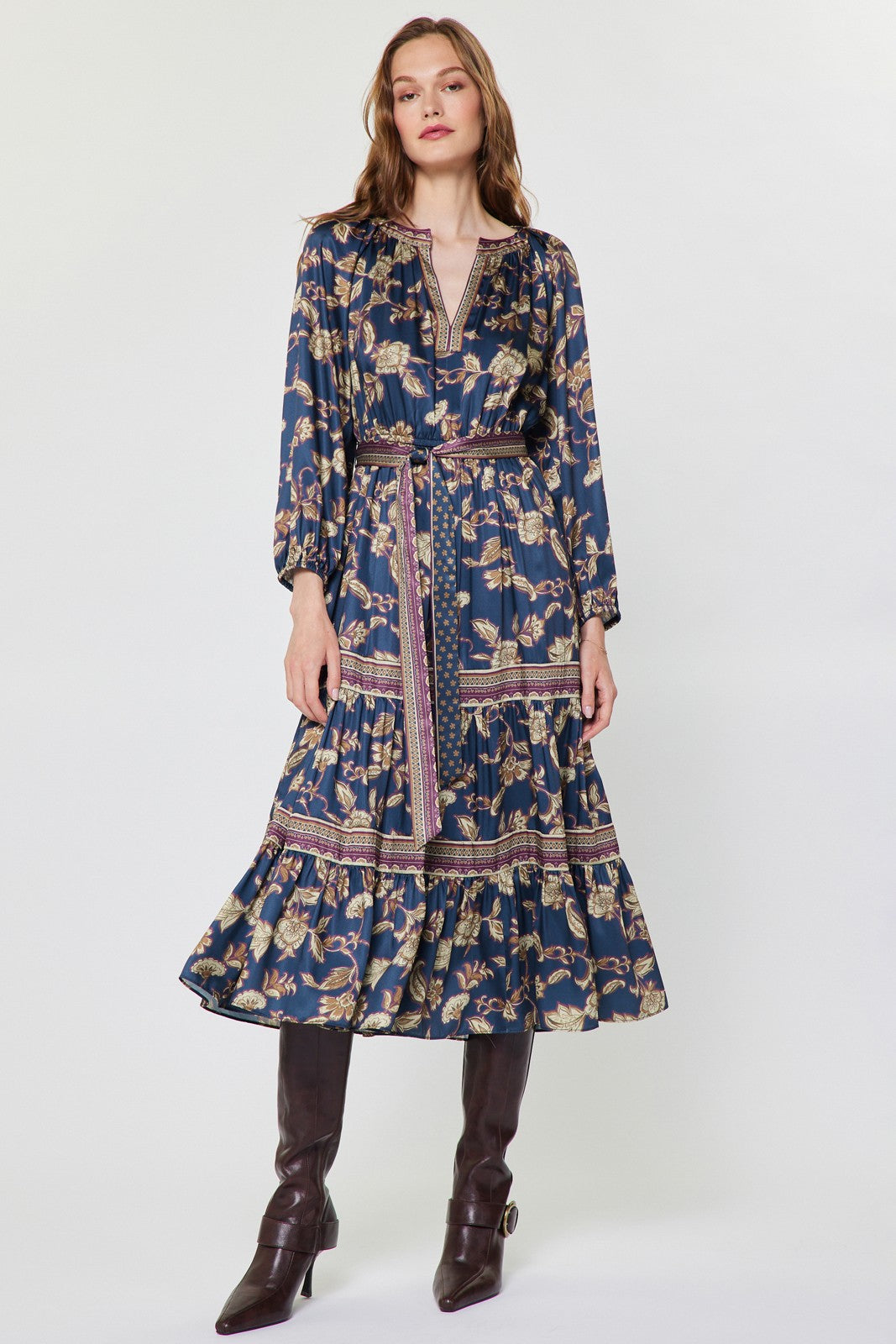 Floral Printed Tiered Midi Dress
