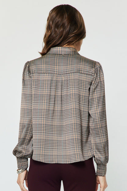 Plaid Blouse with Bow Tie