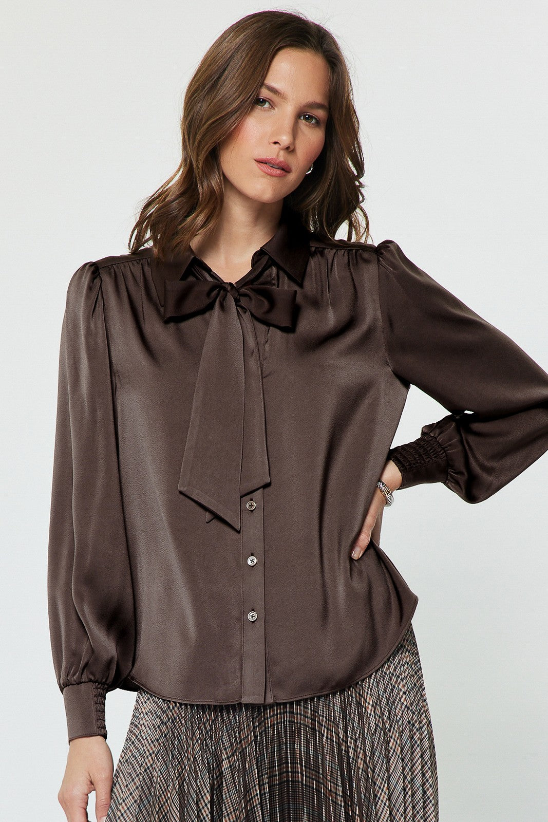 Satin Blouse with Bow Tie