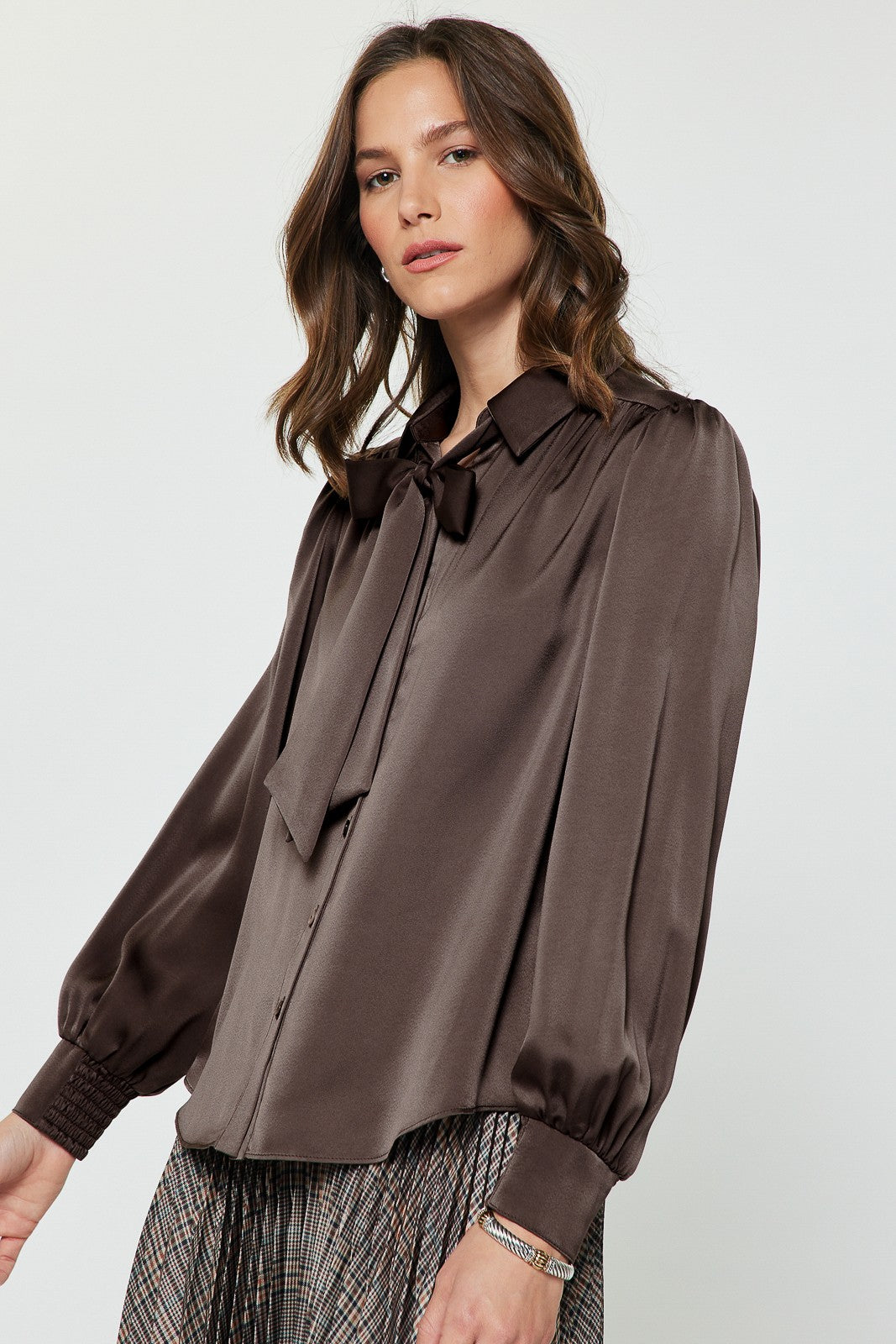 Satin Blouse with Bow Tie